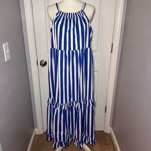 NWT Pomander Place Blue and White Striped Maxi Dress